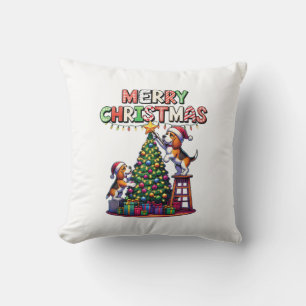 Pet Animal Lovers Xmas Beagle Dogs Decorating Chri Throw Pillow