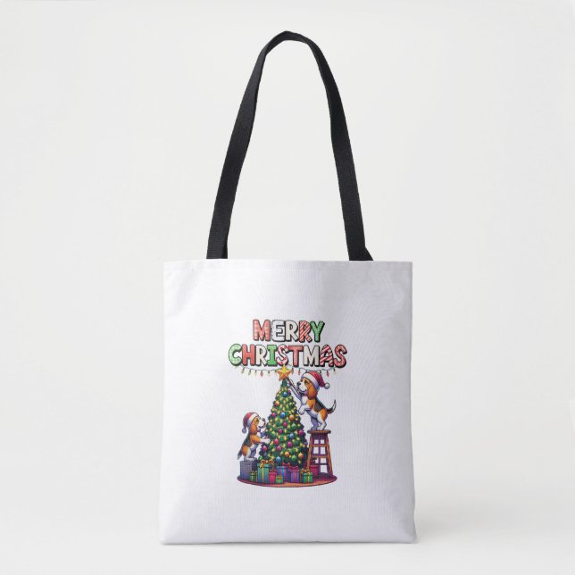 Pet Animal Lovers Xmas Beagle Dogs Decorating Chri Tote Bag (Front)