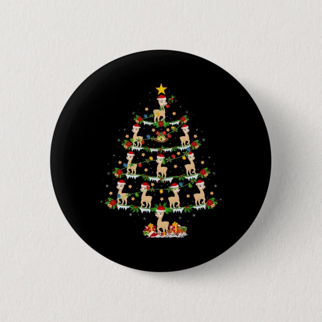 Pet Animal Xmas Lights Santa Alpaca Christmas Tree Button (Front)
