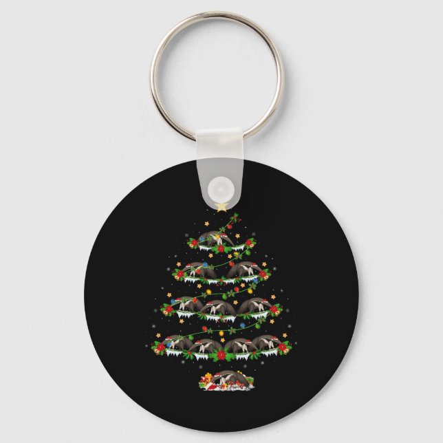 Pet Animal Xmas Lights Santa Anteater Christmas Tr Keychain (Front)