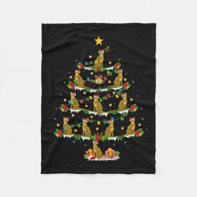 Pet Animal Xmas Lights Santa Bengal Cat Christmas  Fleece Blanket (Front)