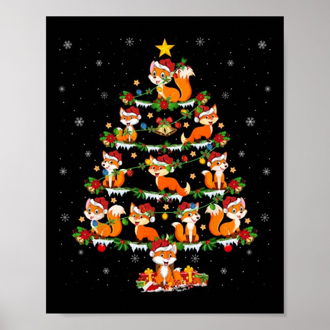 Pet Animal Xmas Lights Santa Fox Christmas Tree  Poster (Front)