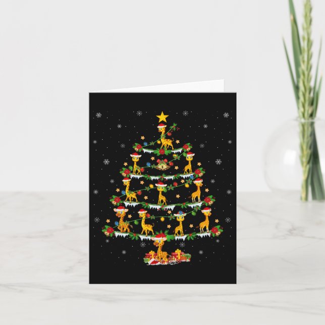 Pet Animal Xmas Lights Santa Giraffe Christmas Tre Card (Front)