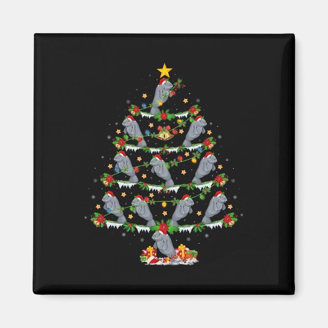 Pet Animal Xmas Lights Santa Manatee Christmas Tre Magnet (Front)