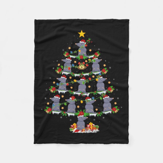 Pet Animal Xmas Lights Santa Mole Christmas Tree  Fleece Blanket (Front)