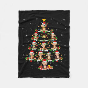 Pet Animal Xmas Lights Santa Monkey Christmas Tree Fleece Blanket