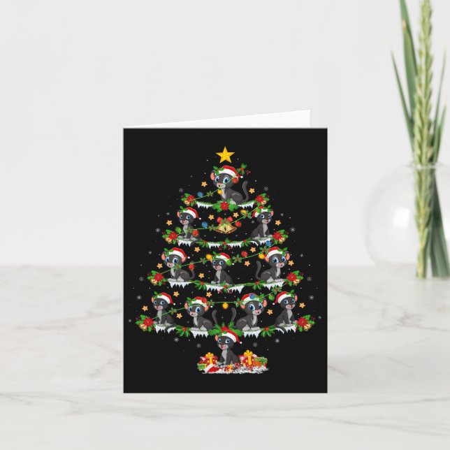 Pet Animal Xmas Lights Santa Panther Christmas Tre Card (Front)