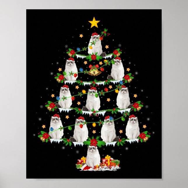 Pet Animal Xmas Lights Santa Ragdoll Cat Christmas Poster (Front)