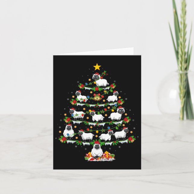 Pet Animal Xmas Lights Santa Sheep Christmas Tree  Card (Front)