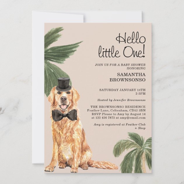 Pet Baby Shower beige Palm Golden Retriever Dog Invitation