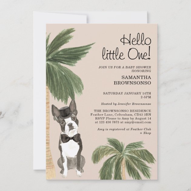 Pet Baby Shower Boy Rustic Boston Terrier beige Invitation
