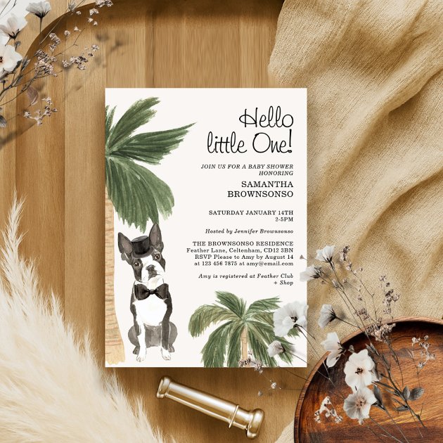 Pet Baby Shower Boy Rustic Boston Terrier Dog Invitation