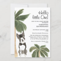 Pet Baby Shower Boy Rustic Boston Terrier Dog Invitation