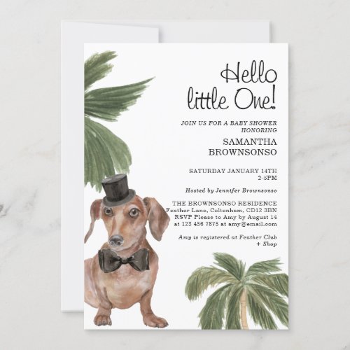 Pet Baby Shower Boy Rustic Palm Dachshund Dog Invitation