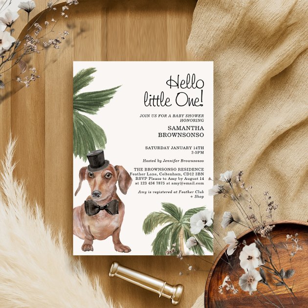 Pet Baby Shower Boy Rustic Palm Dachshund Dog Invitation