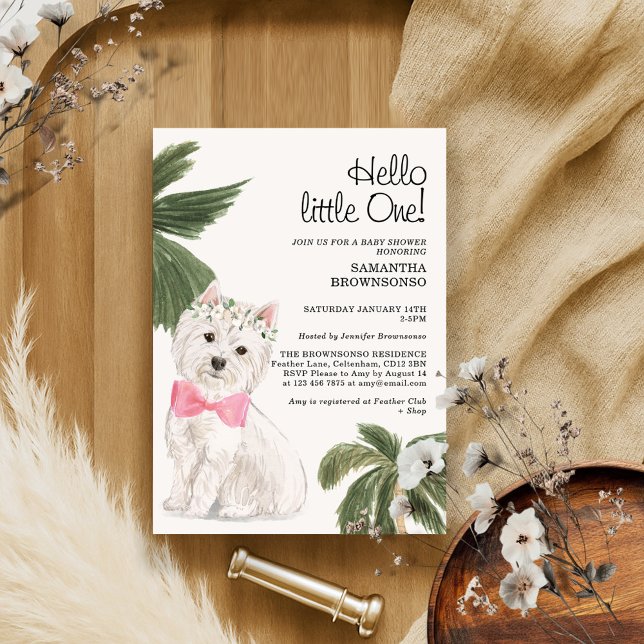 Pet Baby Shower Girl Tropical Westie Dog Invitation (Creator Uploaded)