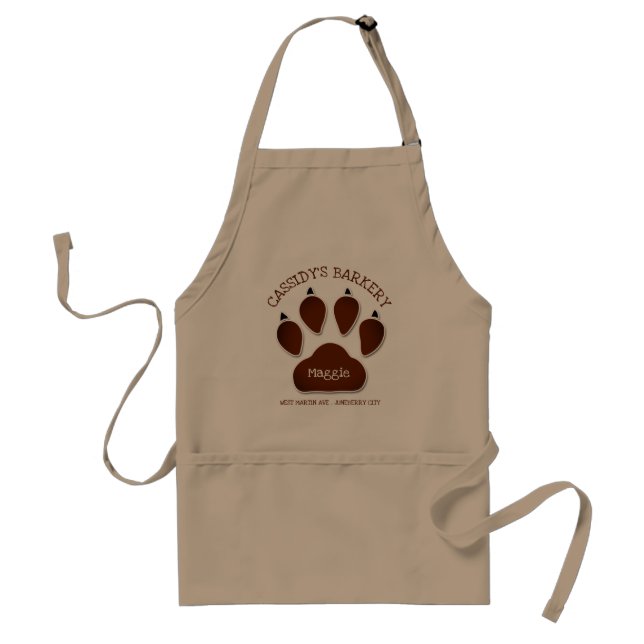 Pet Bakery Professional Business Name Brown Paw Adult Apron (Front)