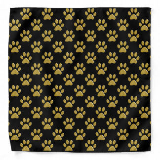 Pet Bandana - Gold Bling Paw Prints on Black