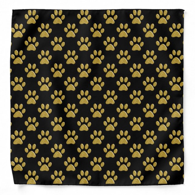 Pet Bandana - Gold Bling Paw Prints on Black (Front)