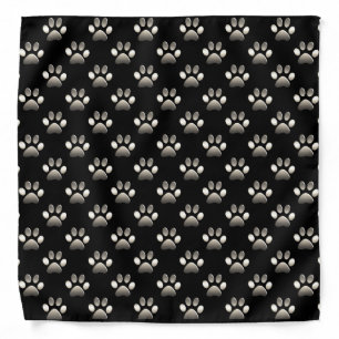 Pet Bandana - Platinum Paw Prints on Black