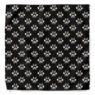 Pet Bandana - Platinum Paw Prints on Black