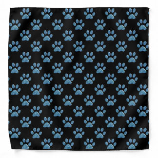 Pet Bandana - Teal Blues Paw Prints on Black