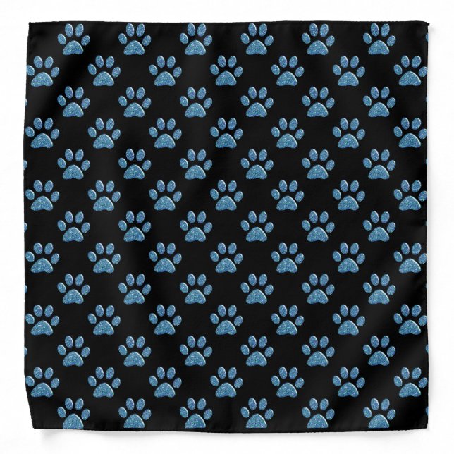 Pet Bandana - Teal Blues Paw Prints on Black (Front)