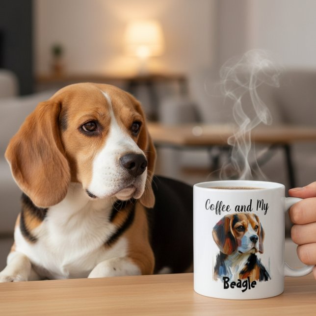  Pet Beagle and Coffee Time Brown Personalize Mug (Creator Uploaded)