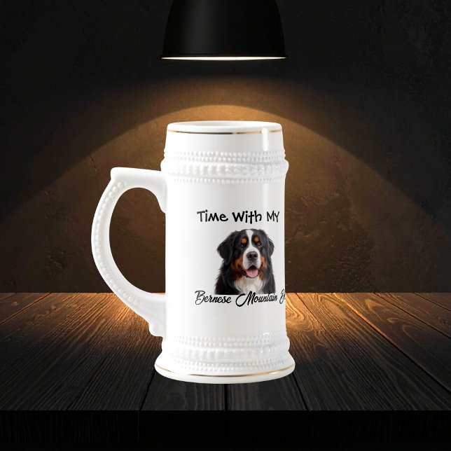 Pet Bernese Mountain Dog Personalize Beer Stein (Add your Text and Dogs Photo)