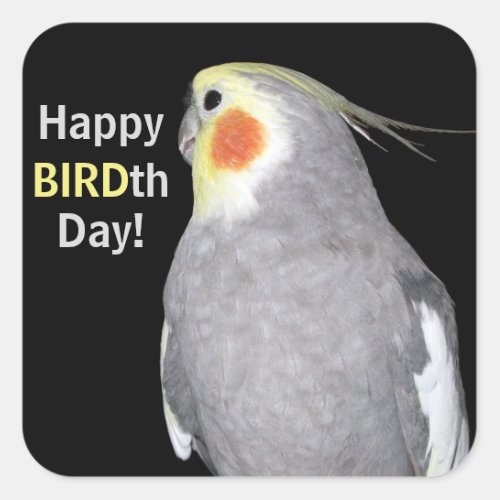 Pet Bird Cockatiel Photo Happy BIRDth Day Birthday Square Sticker