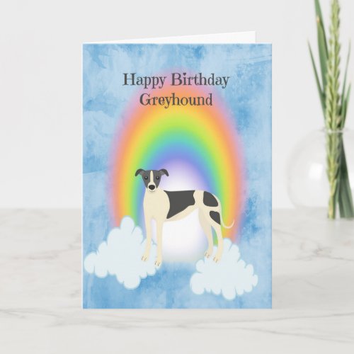 Pet Birthday Card for a Greyhound with Rainbow