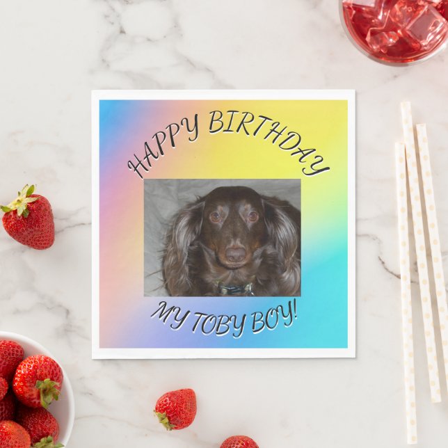 Pet Birthday Curved Gradient Photo Design Napkins (Insitu)