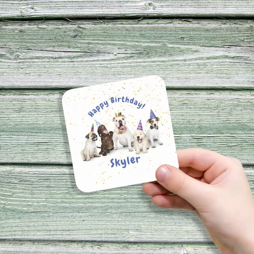 Pet Birthday Dog Celebration  Blue Square Sticker