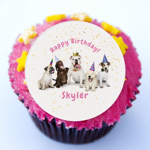 Pet Birthday Dog Celebration  Pink Edible Frosting Rounds