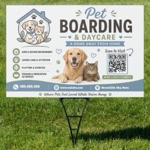 Pet Boarding Daycare Yard Sign with QR Code
