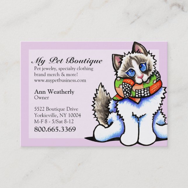 Pet Boutique Fancy Ragdoll Cat Business Card (Front)