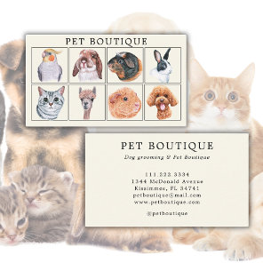 Pet Boutique Watercolor Animals Business Card