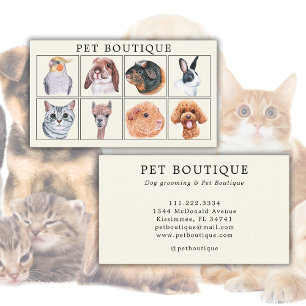 Pet Boutique Watercolor Animals Business Card