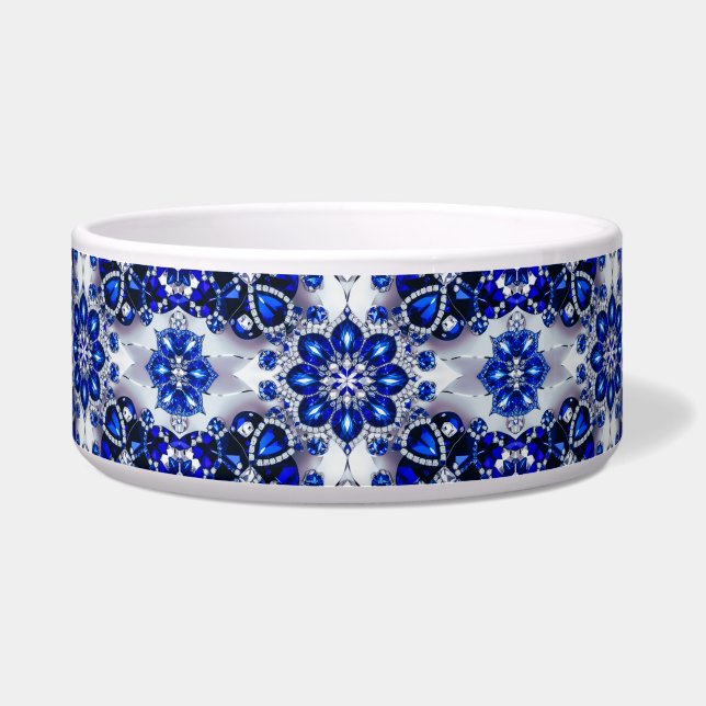 Pet Bowl with Blue White Colors Abstract Design (Front)