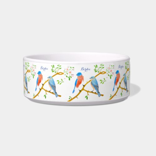 Pet Bowl With Bluebirds And Text
