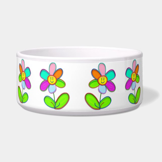 Pet bowl with Colorful Daisy - (Front)