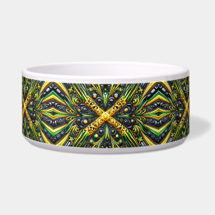 Pet Bowl with Jamaican Colors Abstract Design