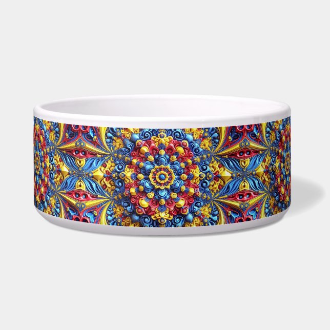 Pet Bowl with Romanian Colors Abstract Design (Front)