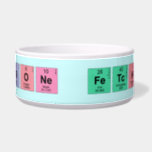 Pet Bowls<br><div class="desc">Dog/Cat Pet Bowl featuring Canine Bone Fetch Walk written in periodic table of the elements,  with each element group marked in rainbow colours.</div>