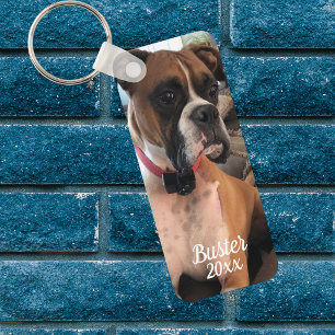 Pet Boxer Photo   White Typography Personalize Keychain