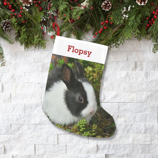 Pet Bunny Lover Rabbit Photo and Name Personalized Small Christmas Stocking (Creator Uploaded)