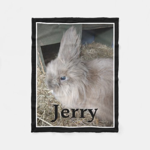 Pet Bunny Memorial Single Photo and Name Fleece Blanket