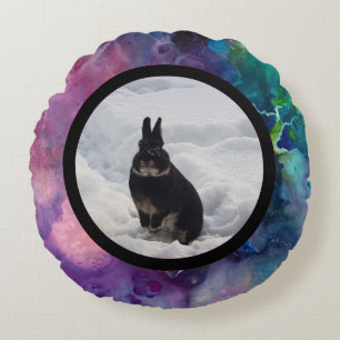 Pet bunny photo - acrylic paint round pillow