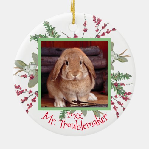 Pet Bunny Rabbit Christmas Photo Santa Cute Custom Ceramic Ornament