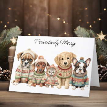 Pet Business Christmas Cute Dog Cat Pets  Holiday Card by BlackDogArtJudy at Zazzle